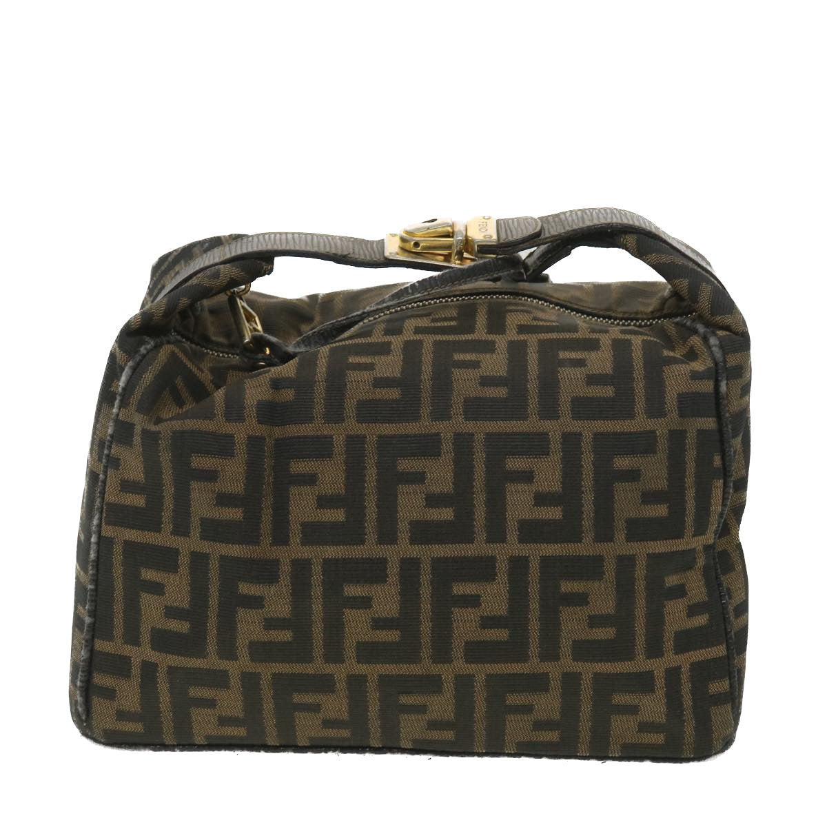 FENDI Zucca Canvas Hand Bag Black Brown Auth bs4420