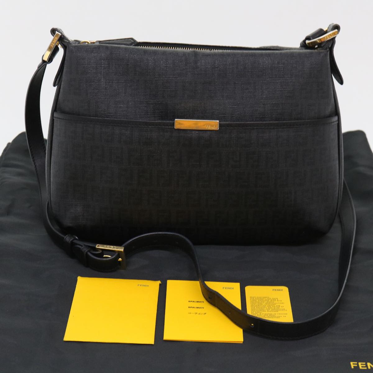 FENDI Zucchino Canvas Shoulder Bag Black 8BT206-FB5 129-2580 Auth bs4435