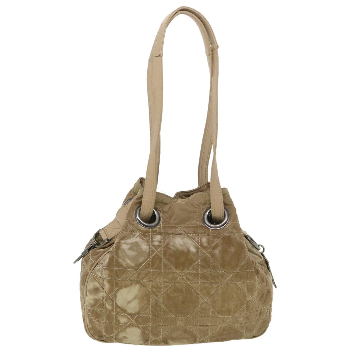 Christian Dior Lady Dior Canage Shoulder Bag Nylon Beige 03-BM-0027 Auth bs4473