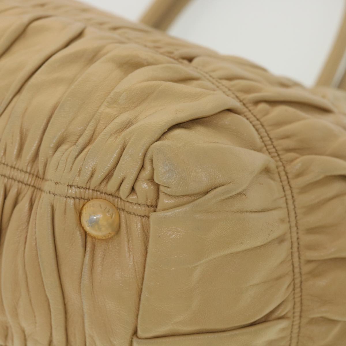 PRADA Hand Bag Leather Beige Auth bs4492