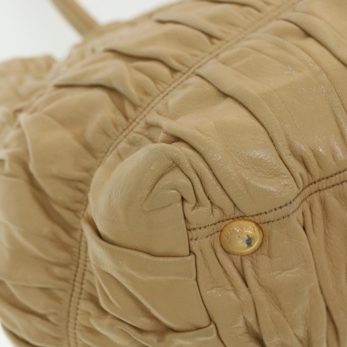 PRADA Hand Bag Leather Beige Auth bs4492