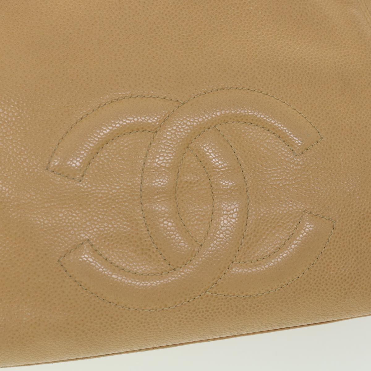 CHANEL Tote Bag Caviar Skin Beige CC Auth bs4522