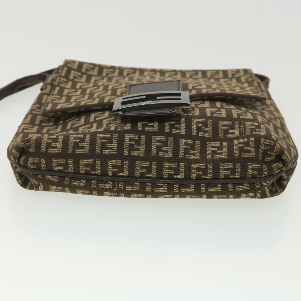 FENDI Zucchino Canvas Shoulder Bag Brown Auth bs4562