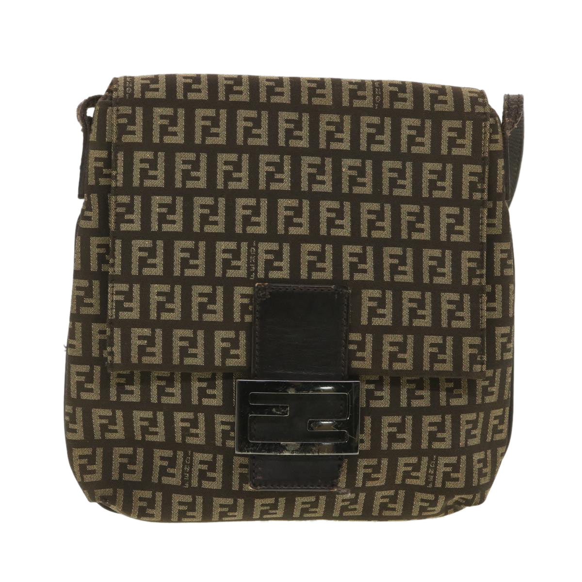 FENDI Zucchino Canvas Shoulder Bag Brown Auth bs4562