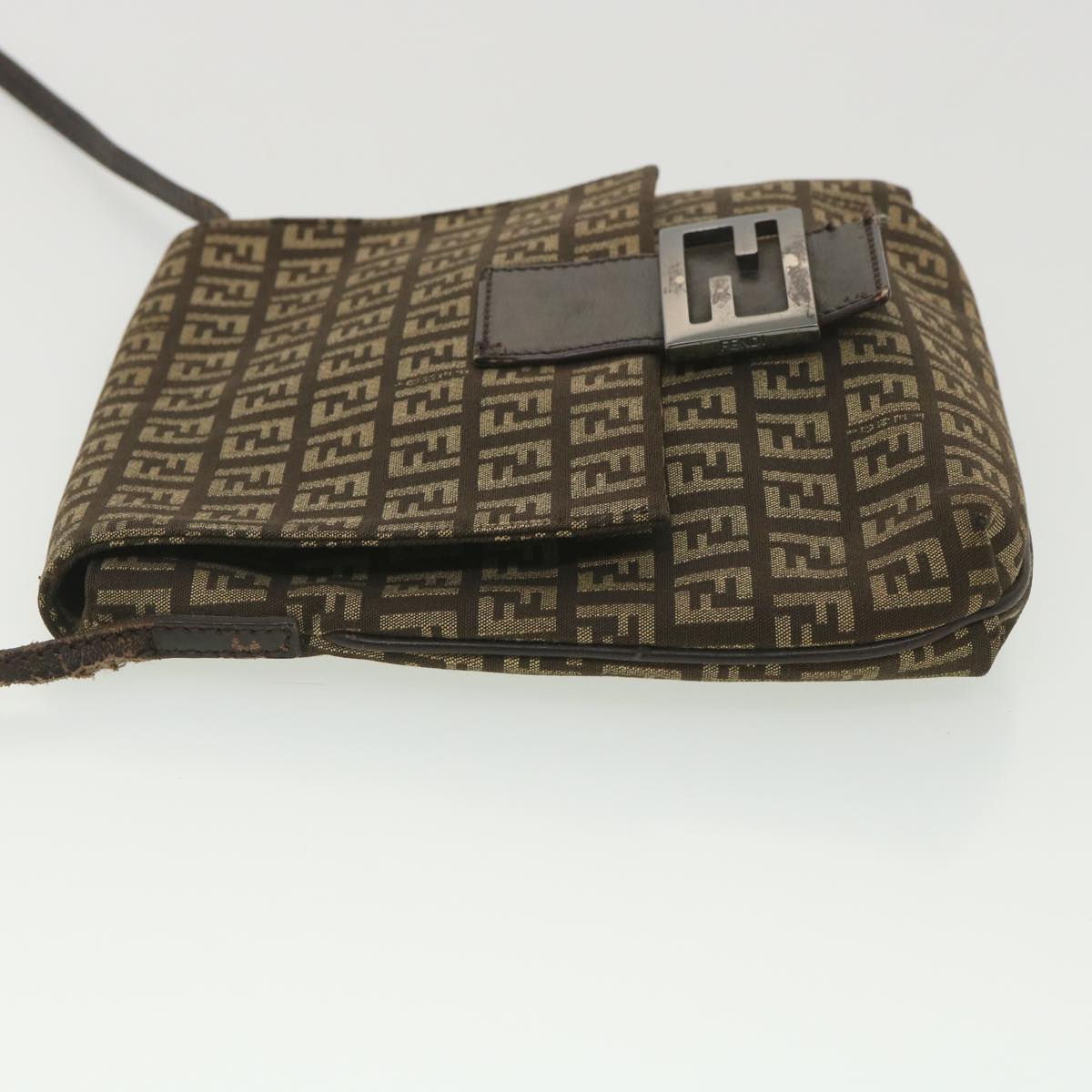 FENDI Zucchino Canvas Shoulder Bag Brown Auth bs4562