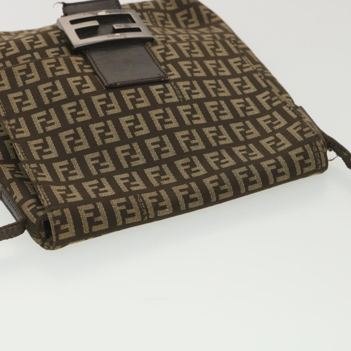 FENDI Zucchino Canvas Shoulder Bag Brown Auth bs4562