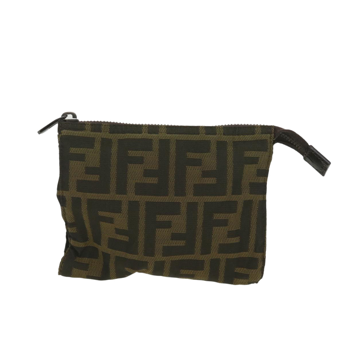 FENDI Zucca Canvas Pouch Nylon 2Set Black Brown Auth bs4582 - 0