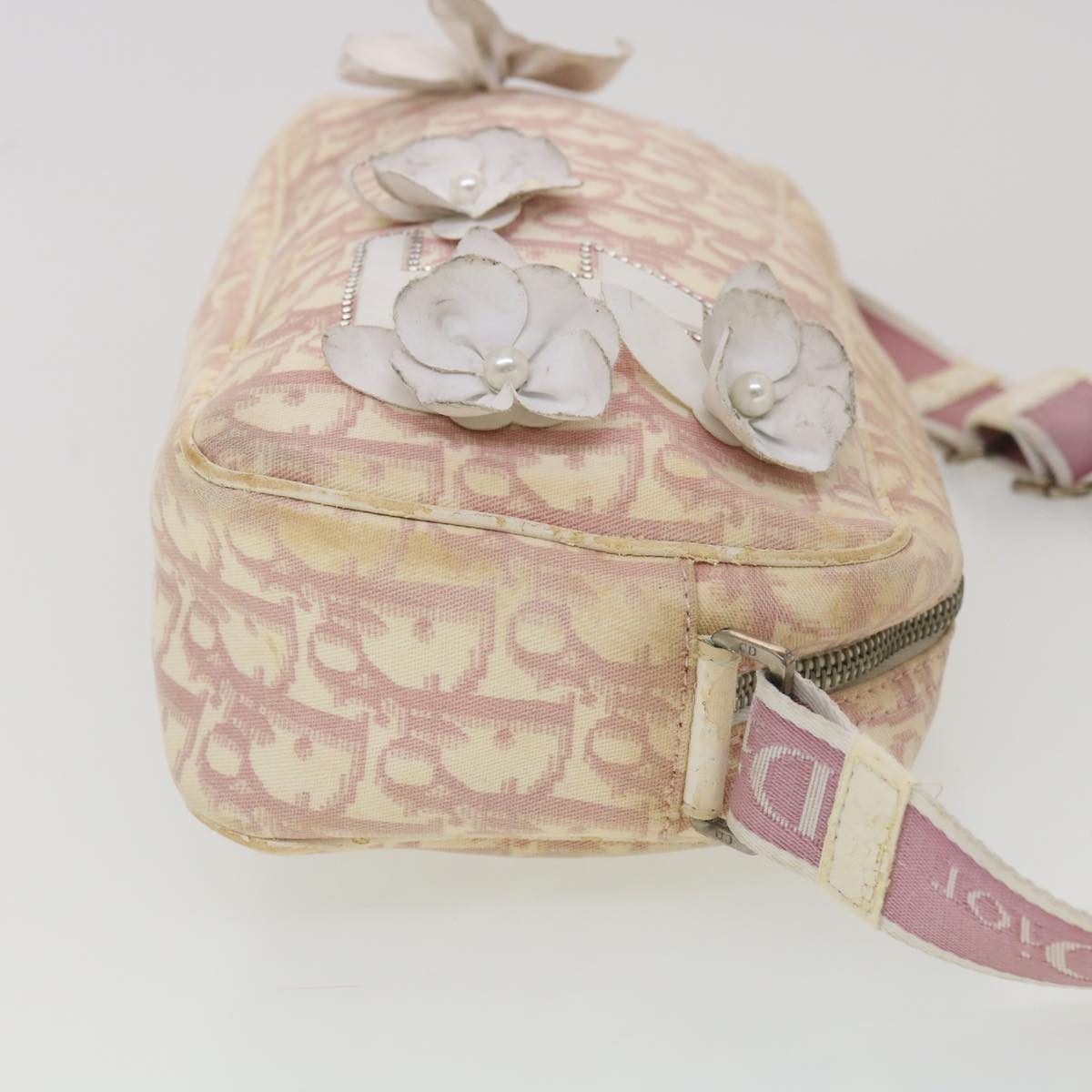 Christian Dior Trotter Canvas Flower Shoulder Bag Pink Auth bs4587