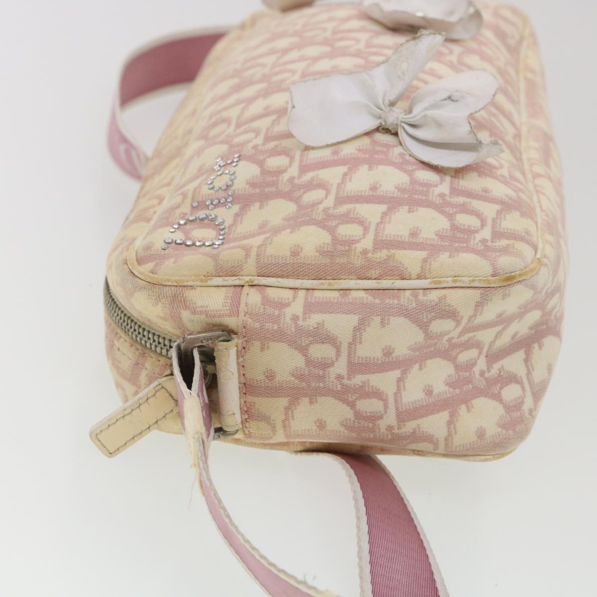 Christian Dior Trotter Canvas Flower Shoulder Bag Pink Auth bs4587