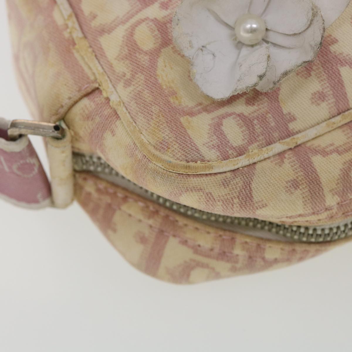 Christian Dior Trotter Canvas Flower Shoulder Bag Pink Auth bs4587