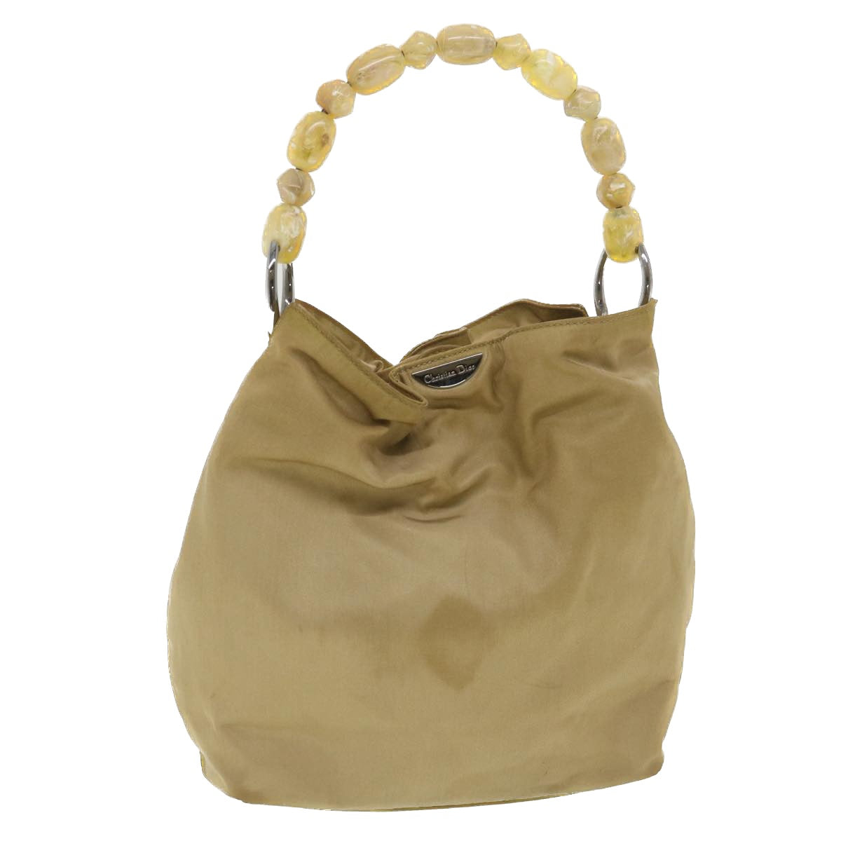 Christian Dior Maris Pearl Hand Bag Nylon Beige Auth bs4600