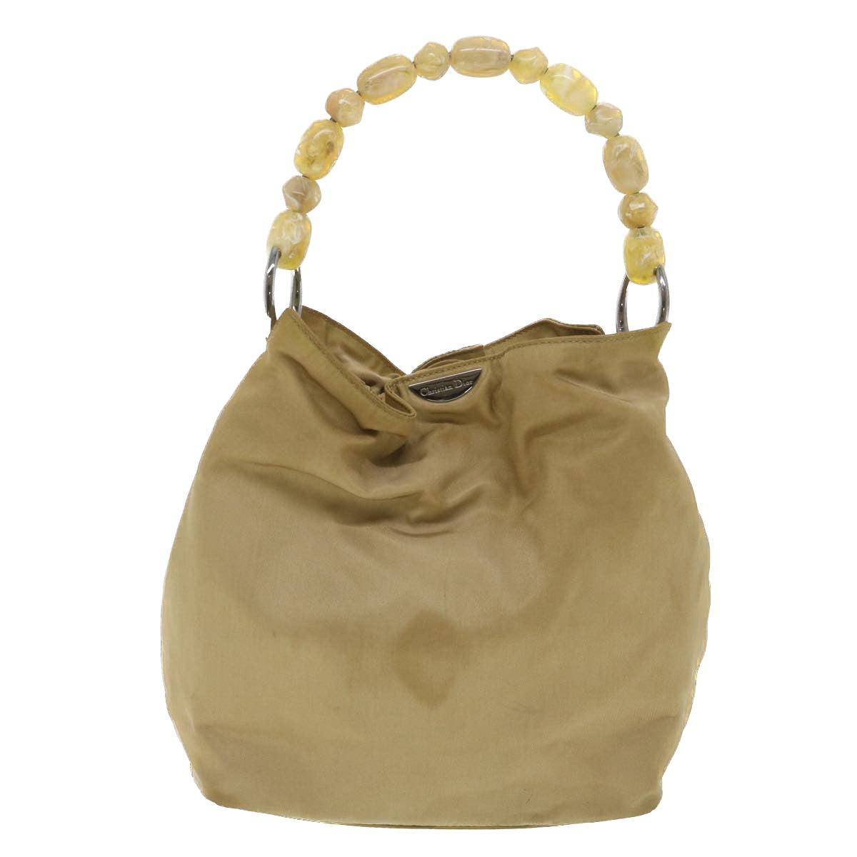 Christian Dior Maris Pearl Hand Bag Nylon Beige Auth bs4600