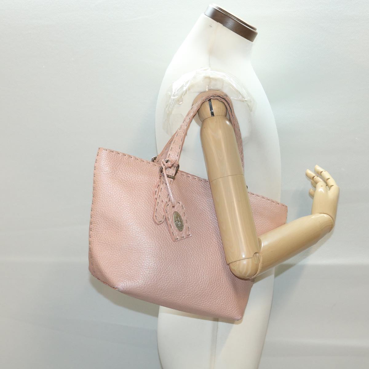 FENDI Celeria Tote Bag Leather Pink Auth bs4616