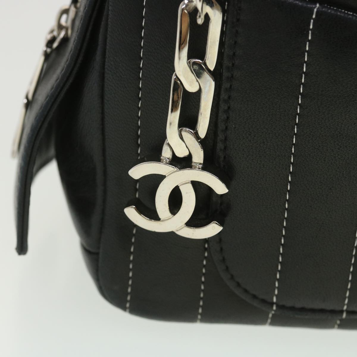 CHANEL Mademoiselle Chain Shoulder Bag Lamb Skin Black CC Auth bs4620