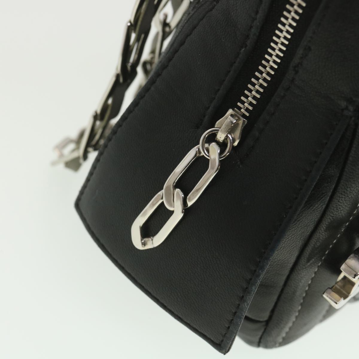 CHANEL Mademoiselle Chain Shoulder Bag Lamb Skin Black CC Auth bs4620