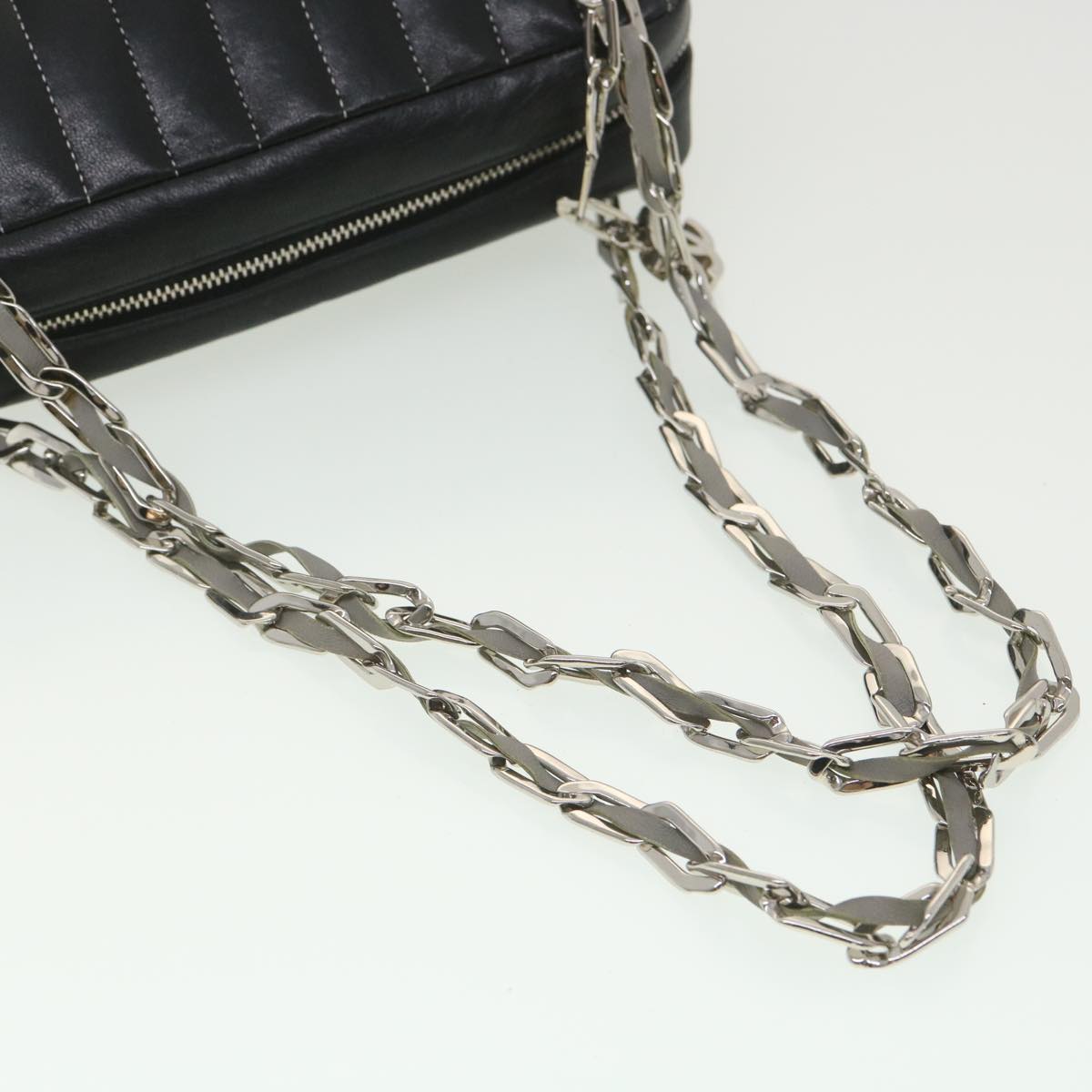 CHANEL Mademoiselle Chain Shoulder Bag Lamb Skin Black CC Auth bs4620