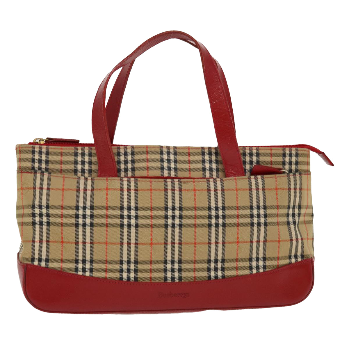 Burberrys Hand Bag Nylon Leather Beige Red Auth bs4630