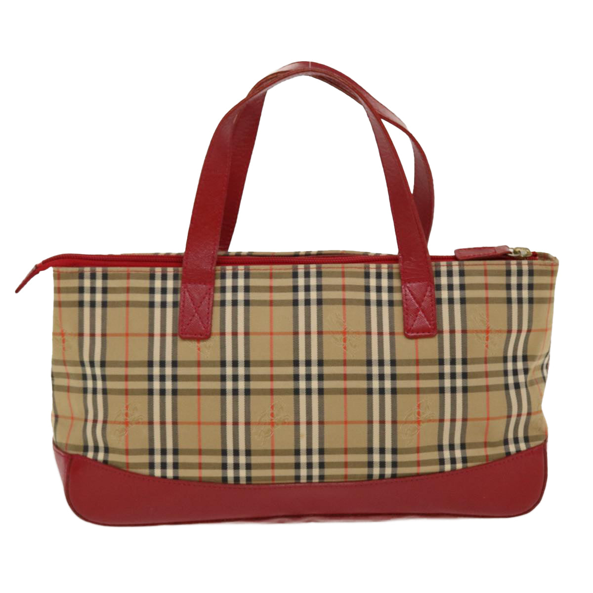 Burberrys Hand Bag Nylon Leather Beige Red Auth bs4630 - 0