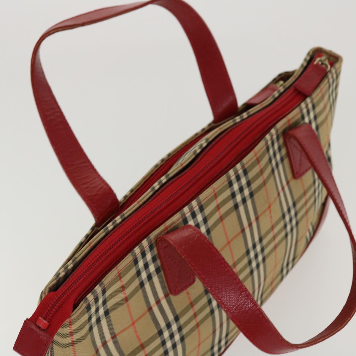 Burberrys Hand Bag Nylon Leather Beige Red Auth bs4630