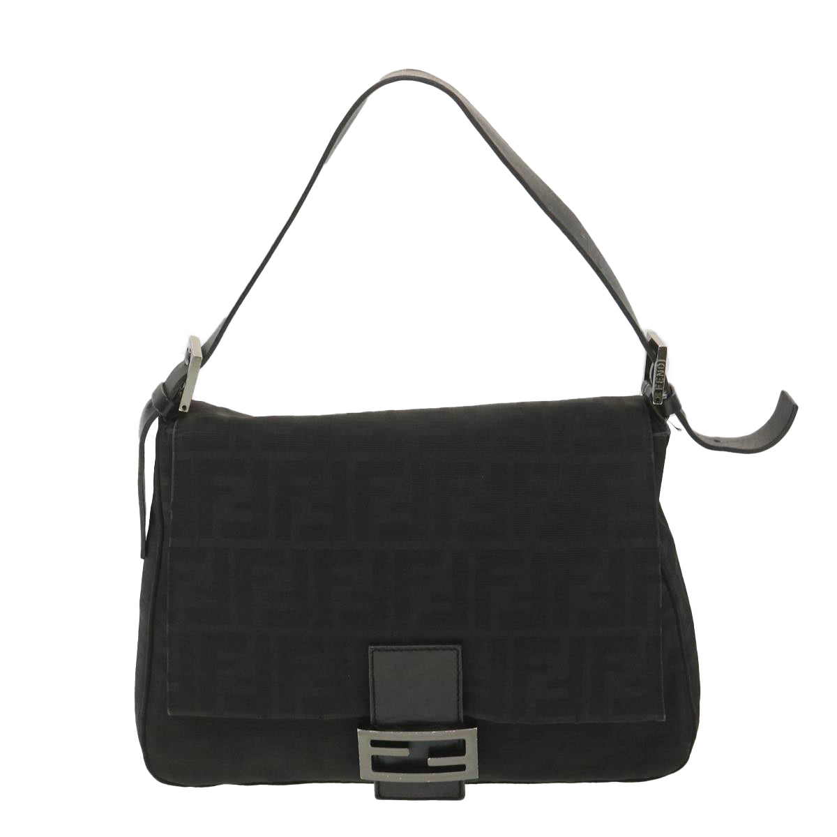 FENDI Zucca Canvas Mamma Baguette Shoulder Bag Black 2415-8BR001-019 Auth bs4631