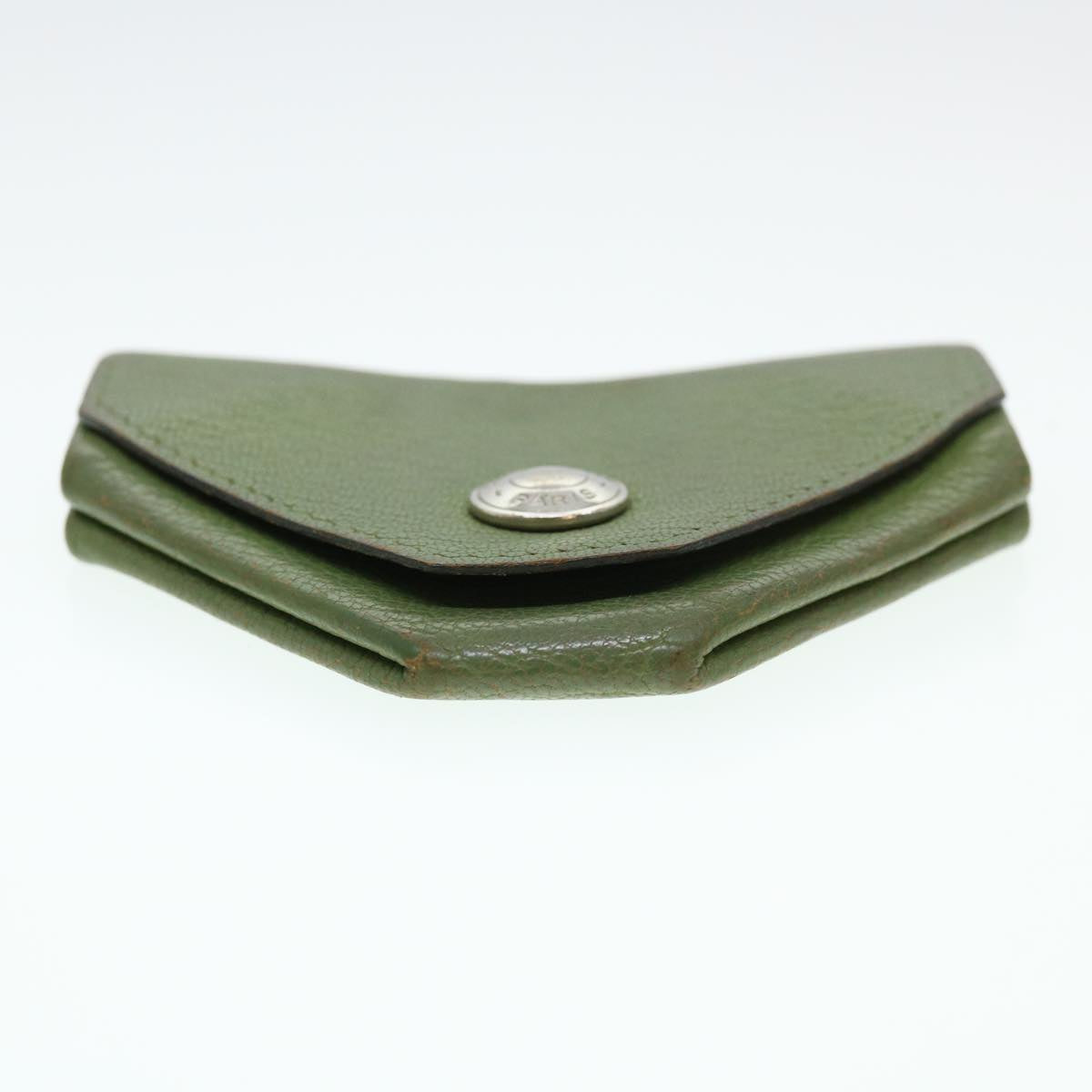 HERMES Le Van Cator Coin Purse Leather Green Auth bs4656