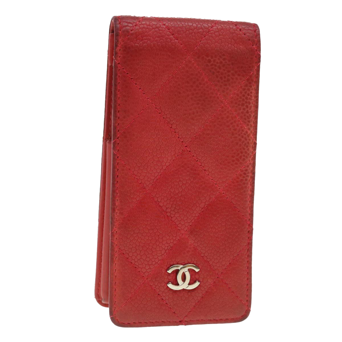 CHANEL iPhone 5 Case Caviar Skin Red CC Auth bs4706