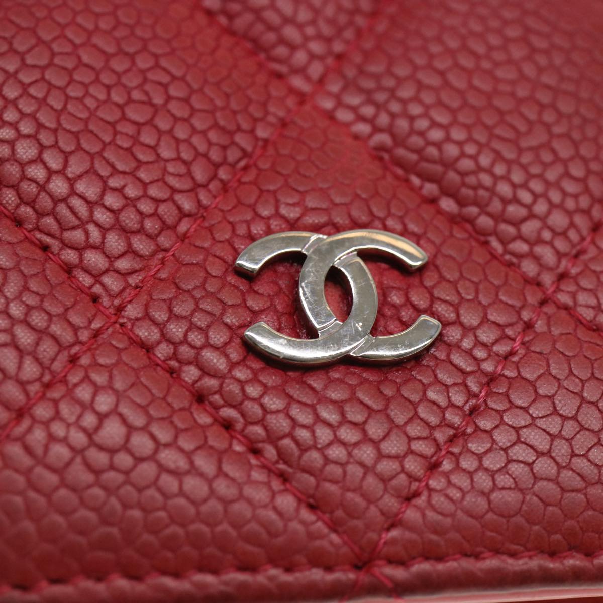 CHANEL iPhone 5 Case Caviar Skin Red CC Auth bs4706