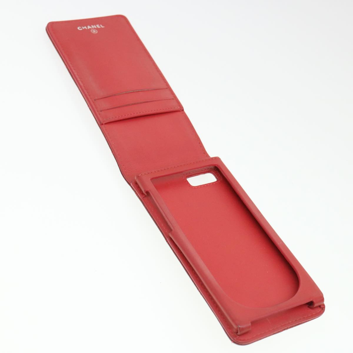 CHANEL iPhone 5 Case Caviar Skin Red CC Auth bs4706