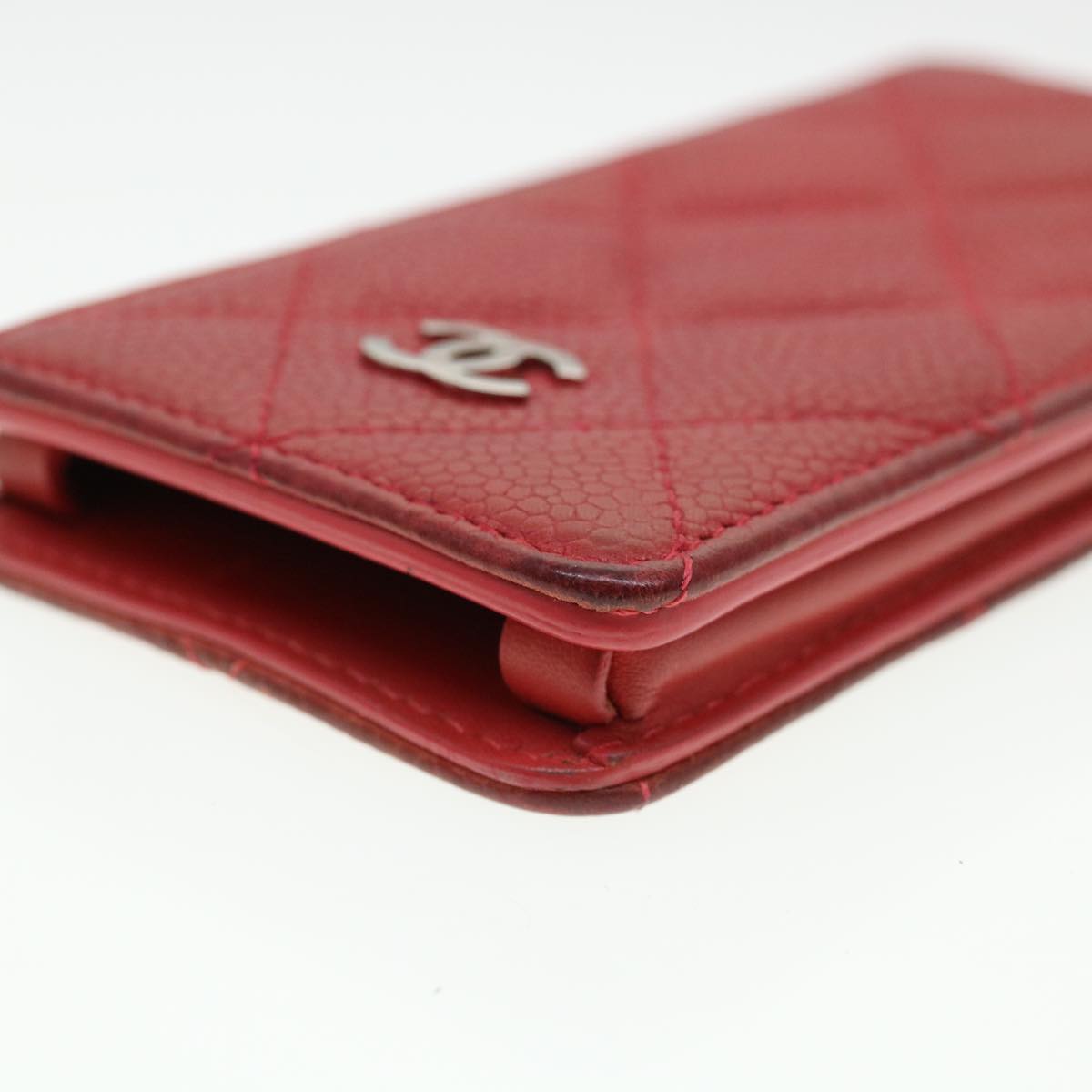 CHANEL iPhone 5 Case Caviar Skin Red CC Auth bs4706