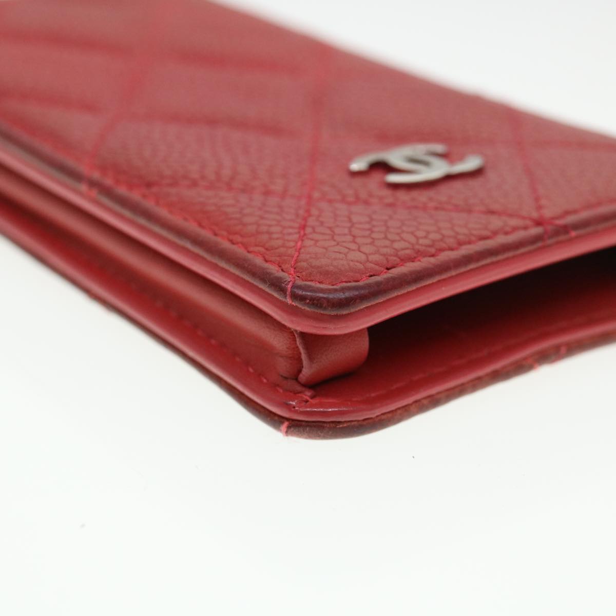 CHANEL iPhone 5 Case Caviar Skin Red CC Auth bs4706