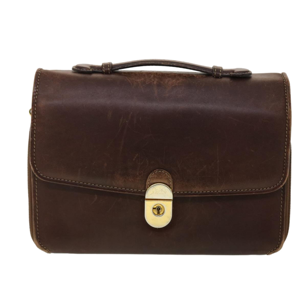 BALLY Shoulder Bag Leather Brown Auth bs4788