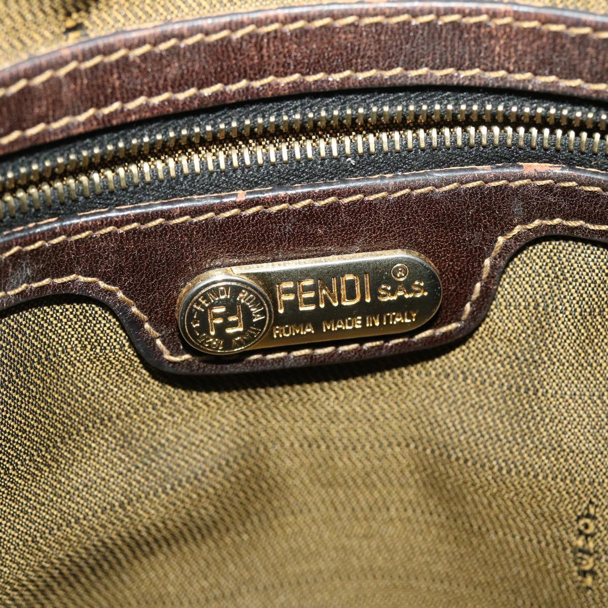 FENDI Zucca Canvas Hand Bag Black Brown Auth bs4840