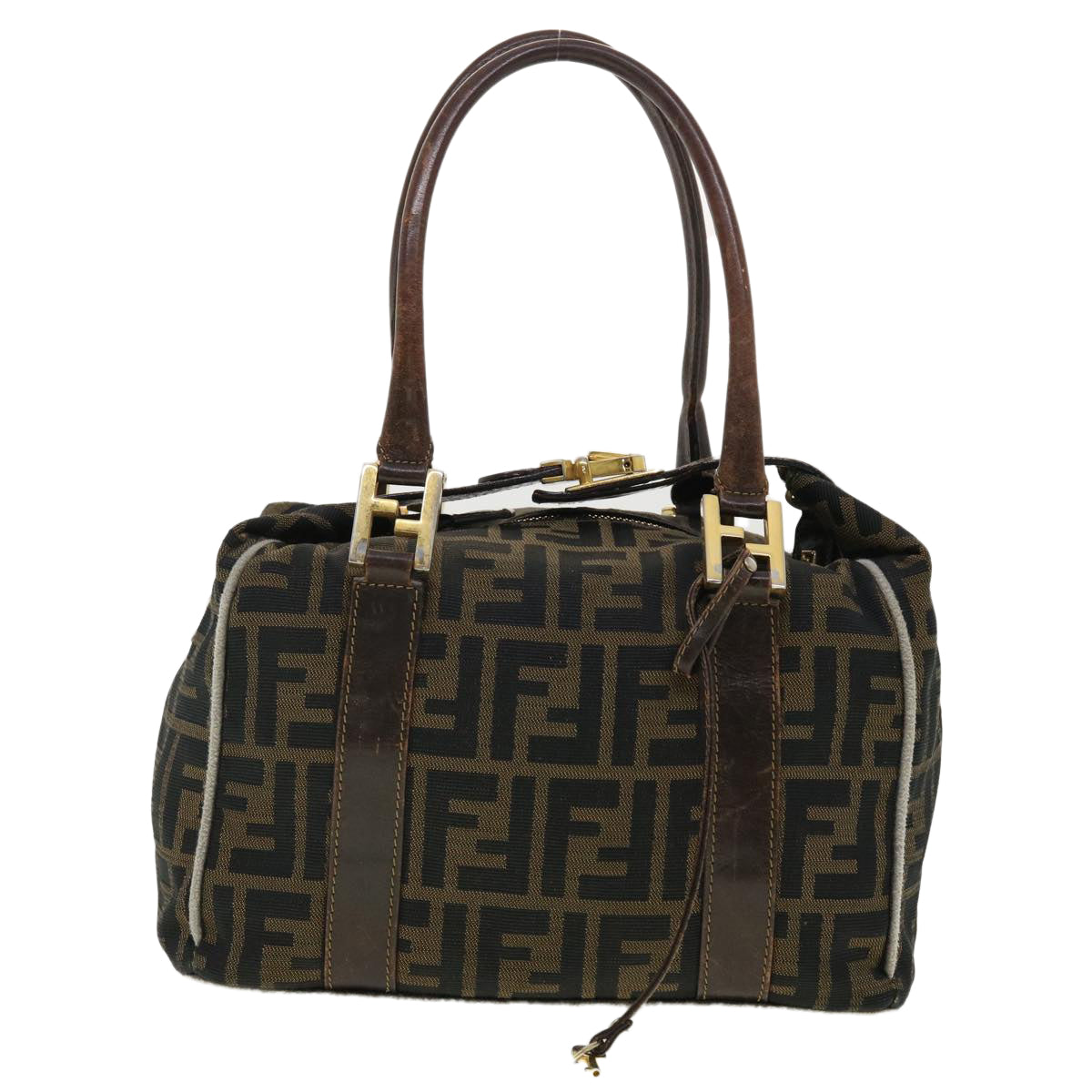 FENDI Zucca Canvas Hand Bag Black Brown Auth bs4840