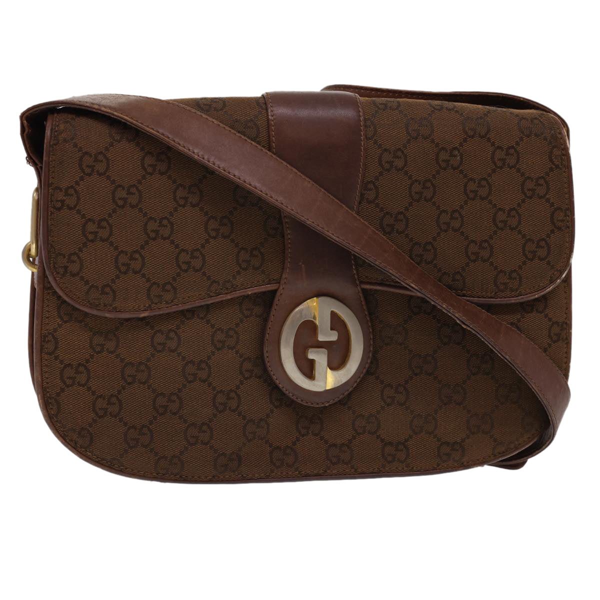 GUCCI GG Canvas Shoulder Bag Brown Auth bs4843