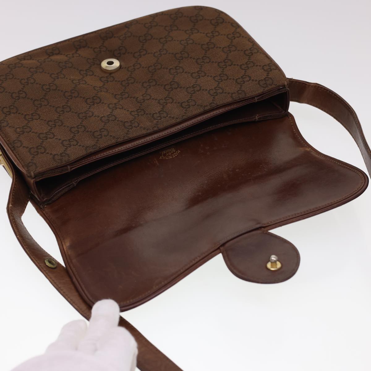 GUCCI GG Canvas Shoulder Bag Brown Auth bs4843