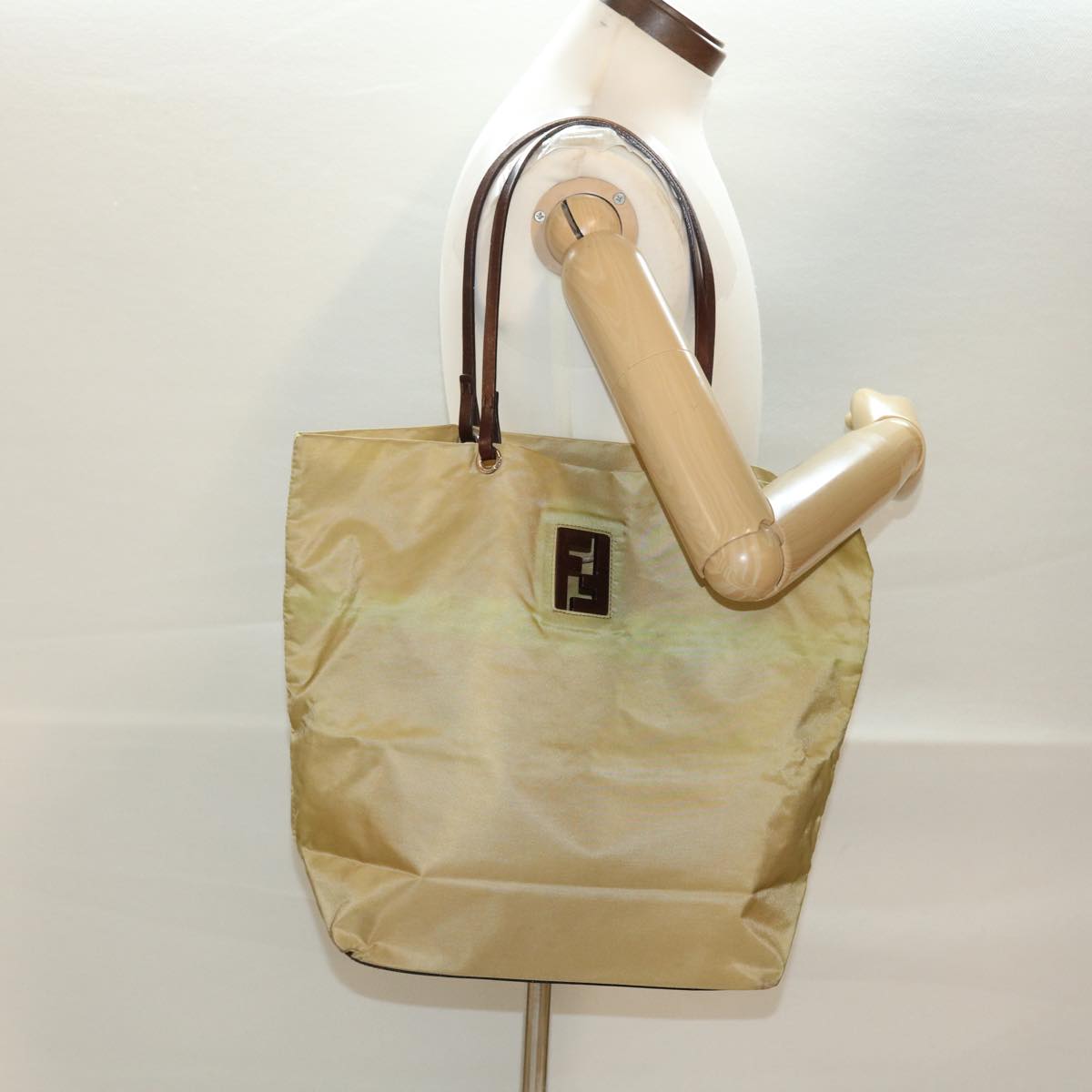 FENDI Tote Bag Nylon Khaki Auth bs4859