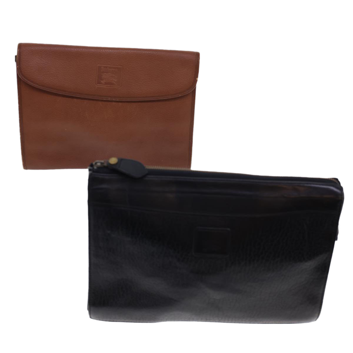 Burberrys Clutch Bag Leather 2Set Brown Black Auth bs4863