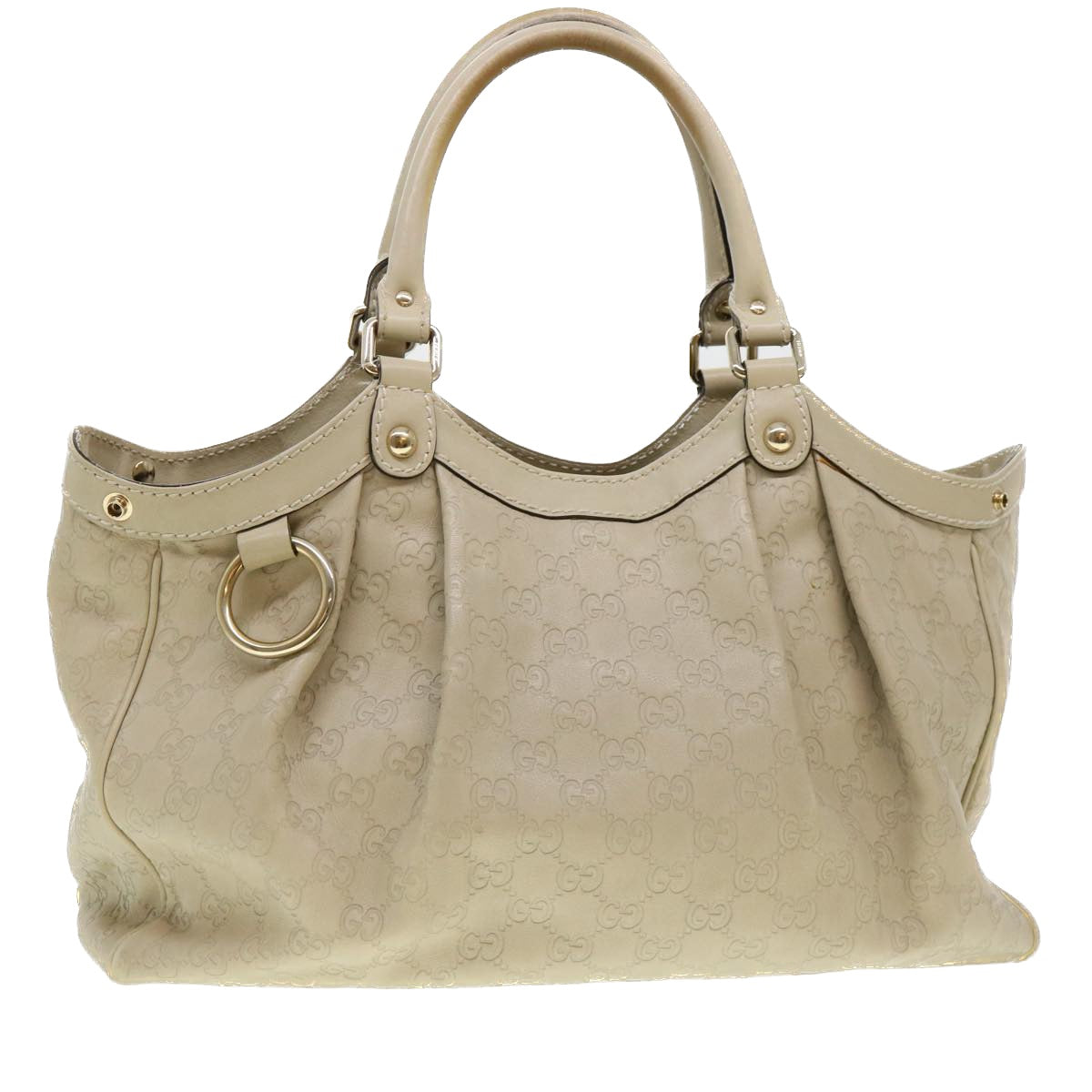 GUCCI Gucci Shima GG Tote Bag Leather Beige 211944 Auth bs4876