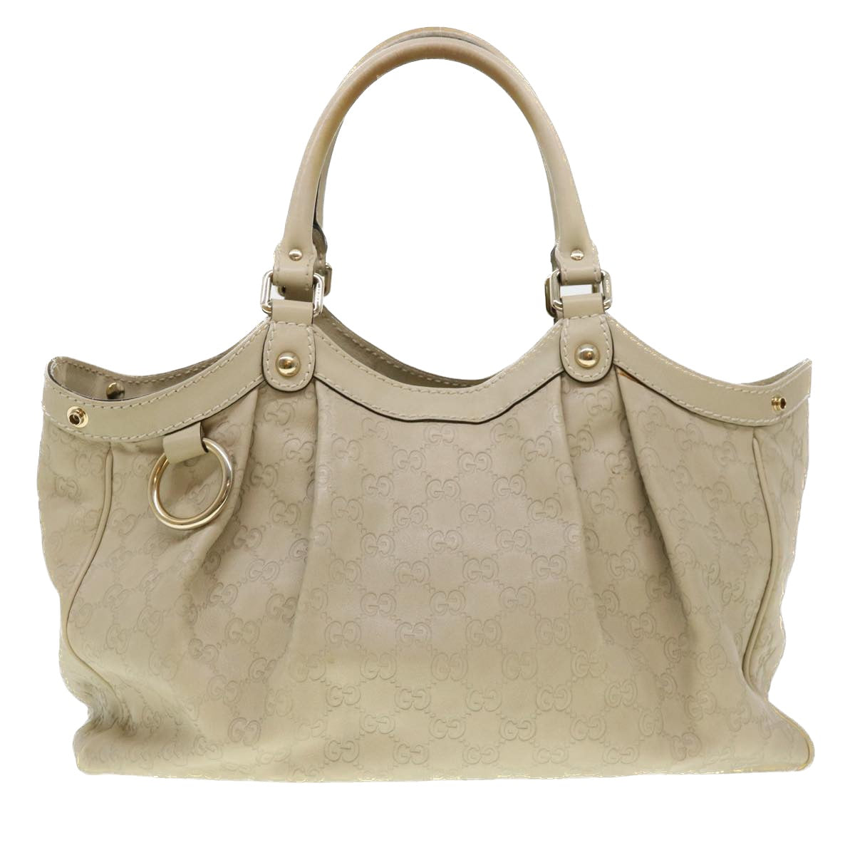 GUCCI Gucci Shima GG Tote Bag Leather Beige 211944 Auth bs4876