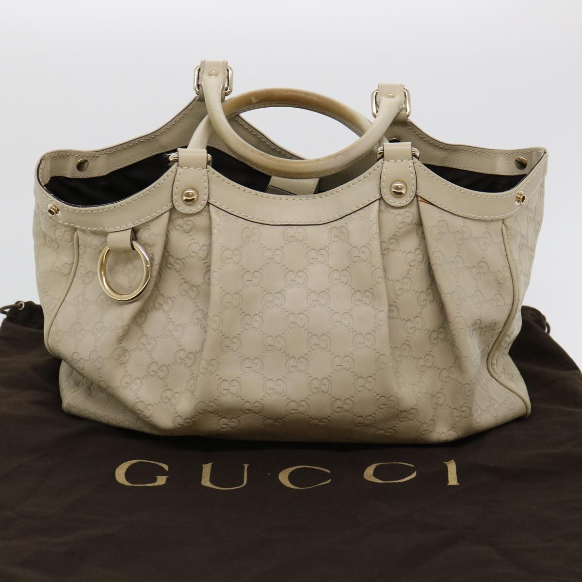 GUCCI Gucci Shima GG Tote Bag Leather Beige 211944 Auth bs4876