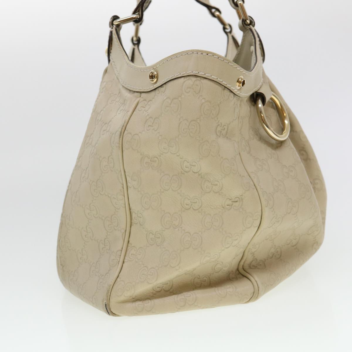 GUCCI Gucci Shima GG Tote Bag Leather Beige 211944 Auth bs4876