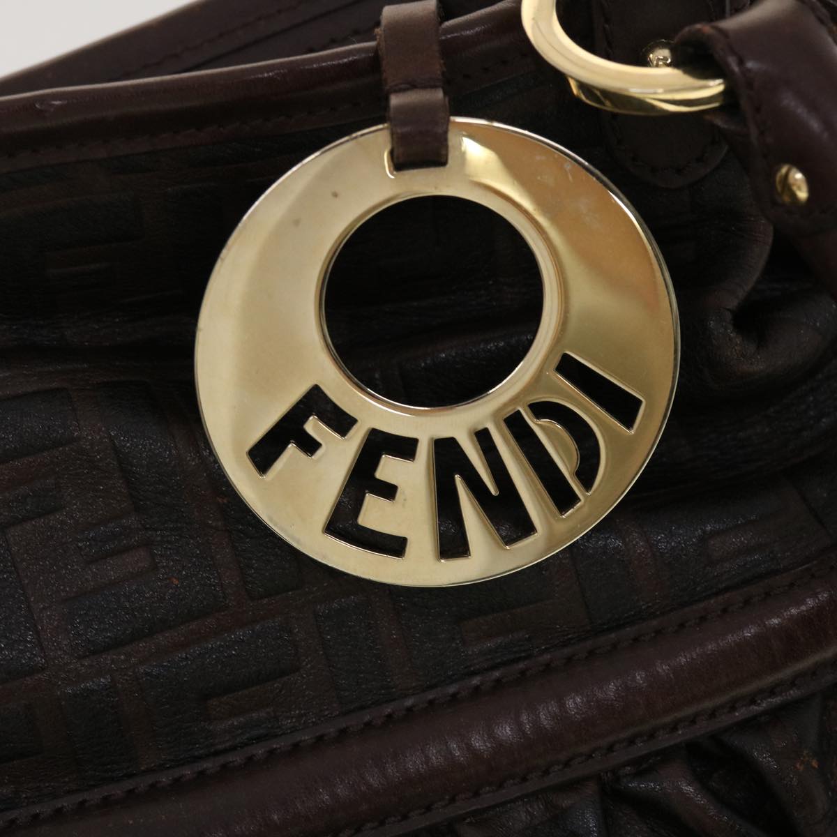 FENDI Zucca Canvas Shoulder Bag Brown Auth bs4889