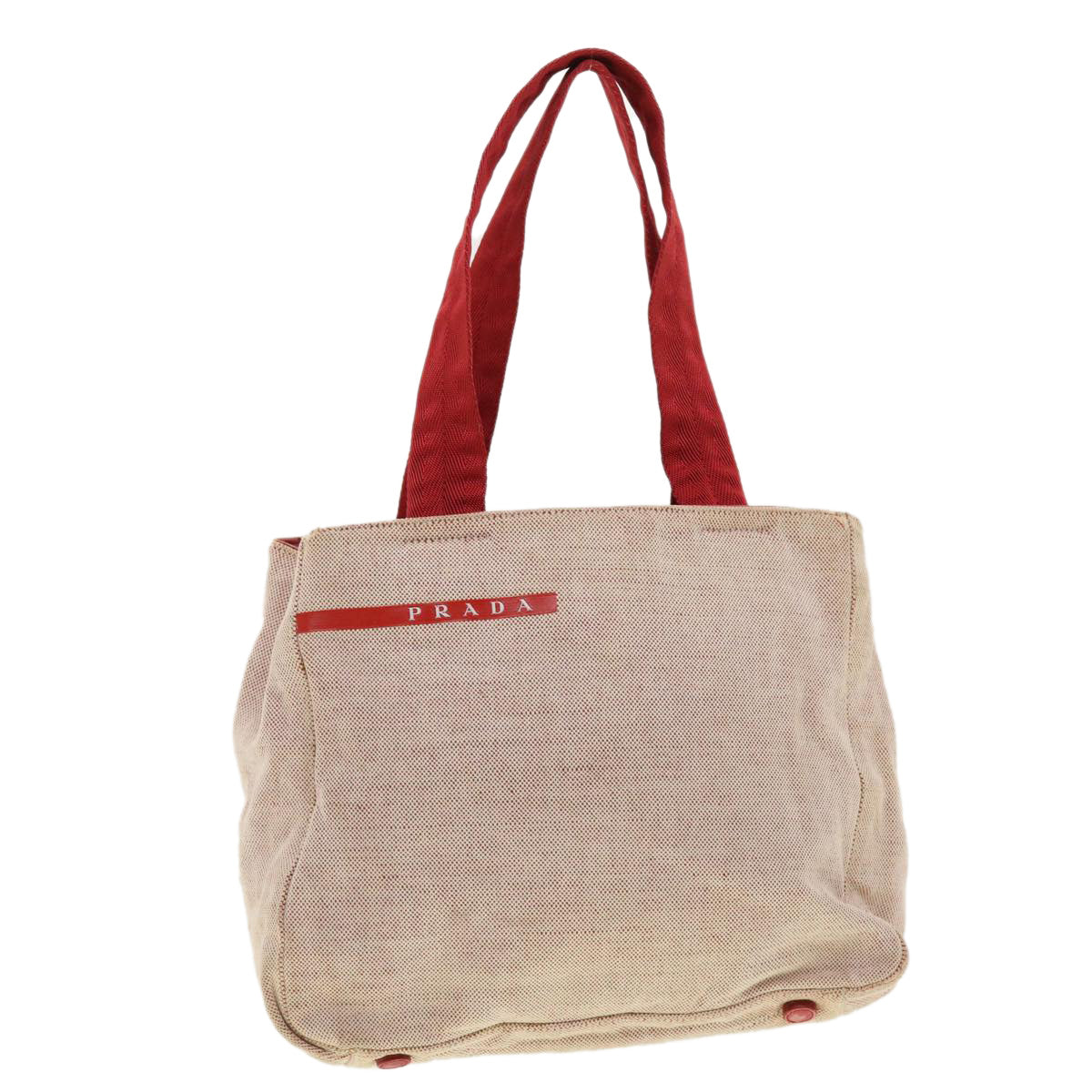 PRADA Hand Bag Canvas Beige Red Auth bs4890