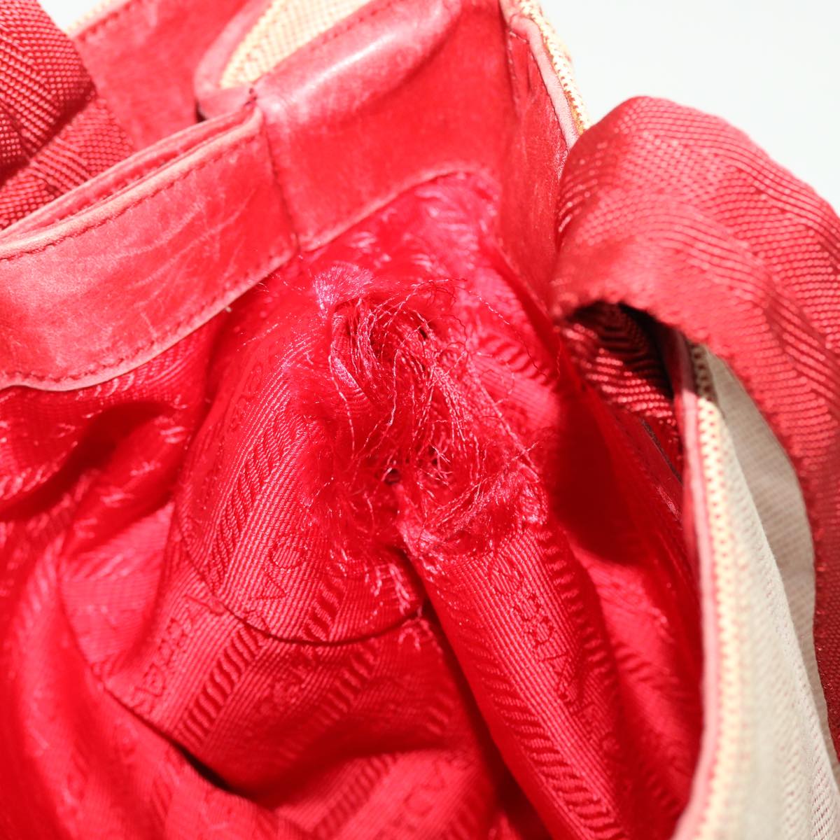 PRADA Hand Bag Canvas Beige Red Auth bs4890