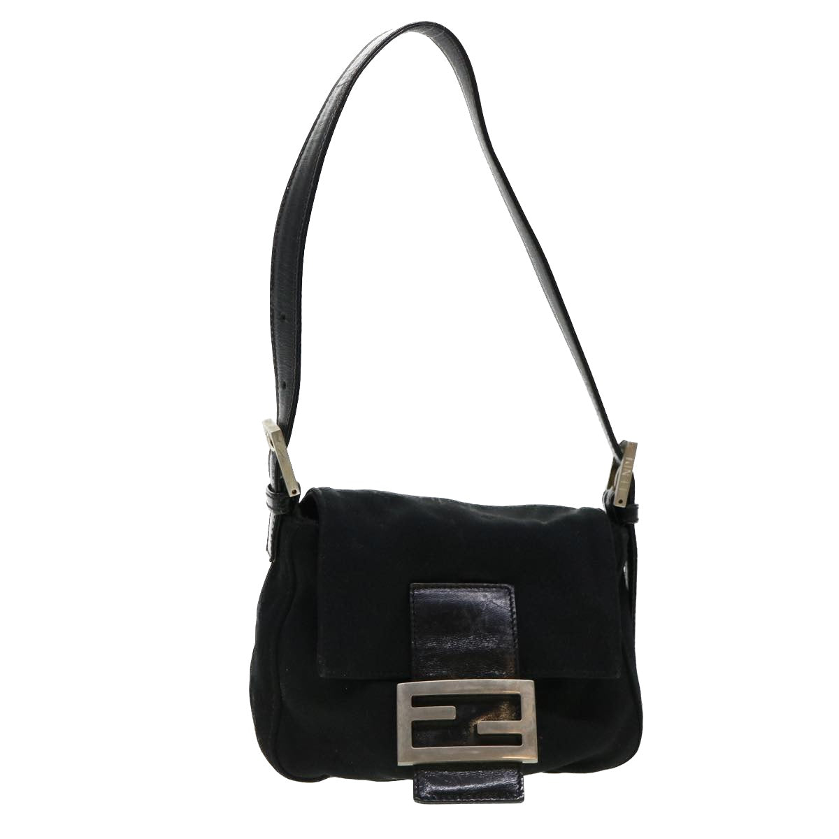 FENDI Mamma Baguette Shoulder Bag Nylon Black Auth bs4896