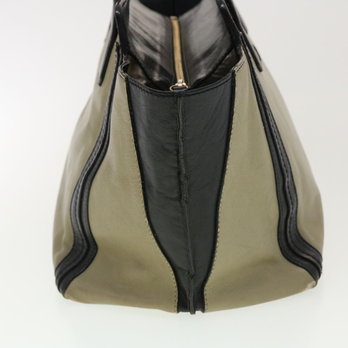 Chloe Hand Bag Leather 2Set Beige Bronze black Auth bs4905
