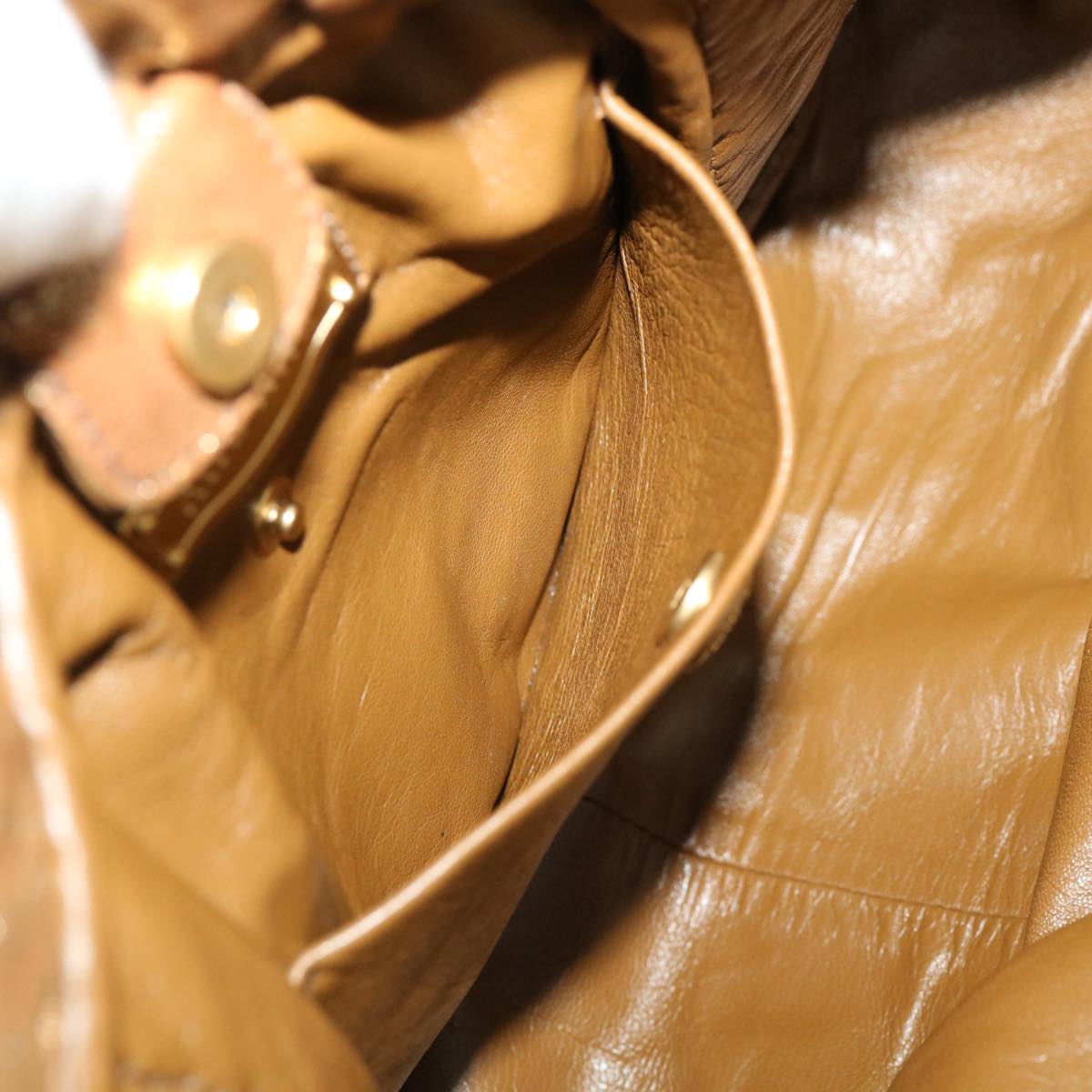 Miu Miu Hand Bag Leather 2way Gold Auth bs4938