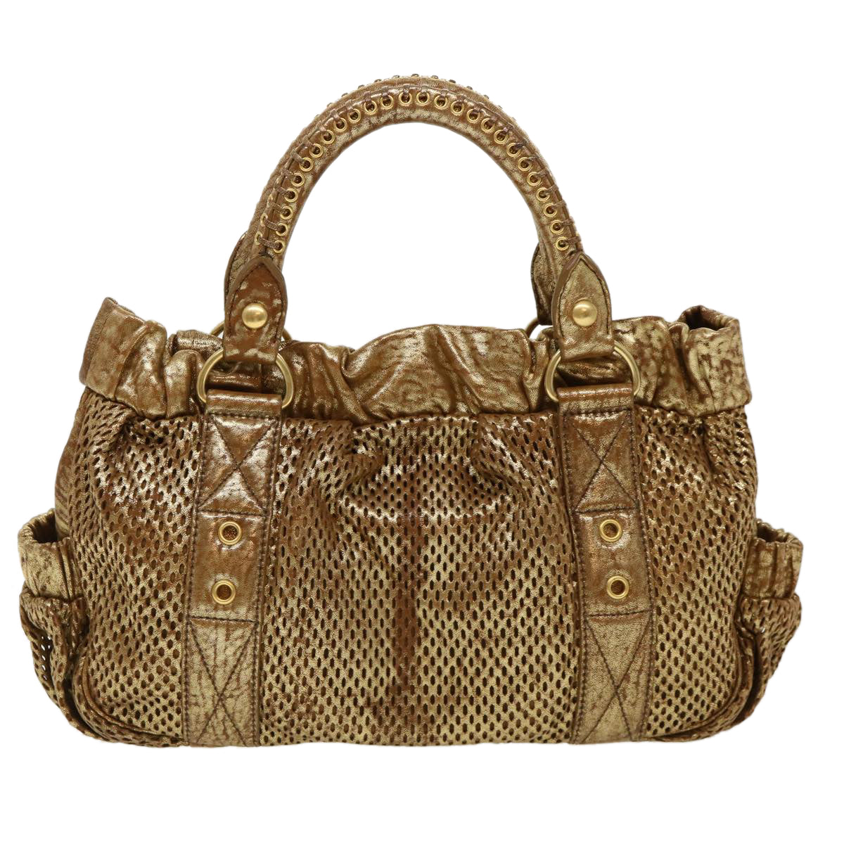 Miu Miu Hand Bag Leather 2way Gold Auth bs4938