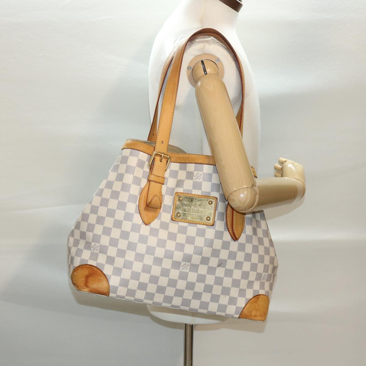 LOUIS VUITTON Damier Azur Hampstead MM Tote Bag N51206 LV Auth bs4943