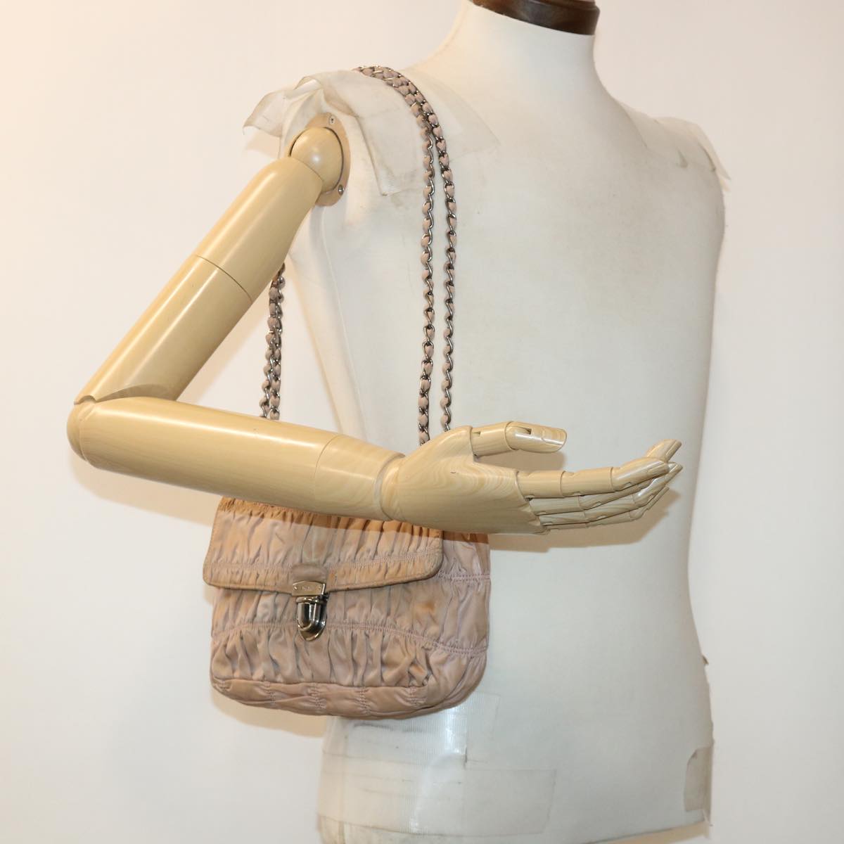 PRADA Chain Shoulder Bag Nylon Pink Auth bs4960